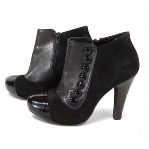 GIANNI BINI Black Boots Booties HIGH HEELS Buttons Side LEATHER/SUEDE/Patent 6 M